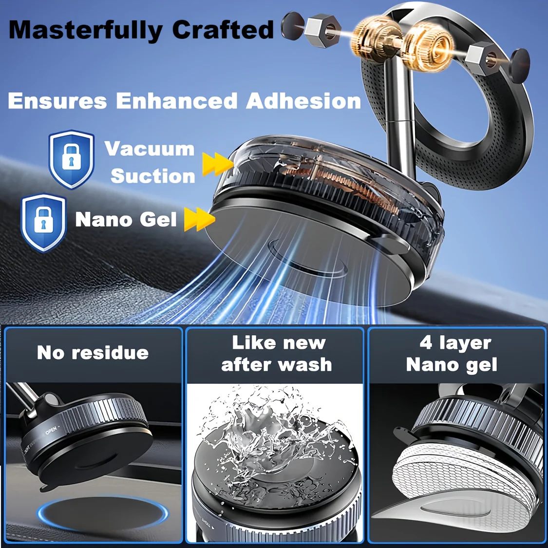 Car Charger Phone Mount Magnetic Aluminum Dashboard Holder