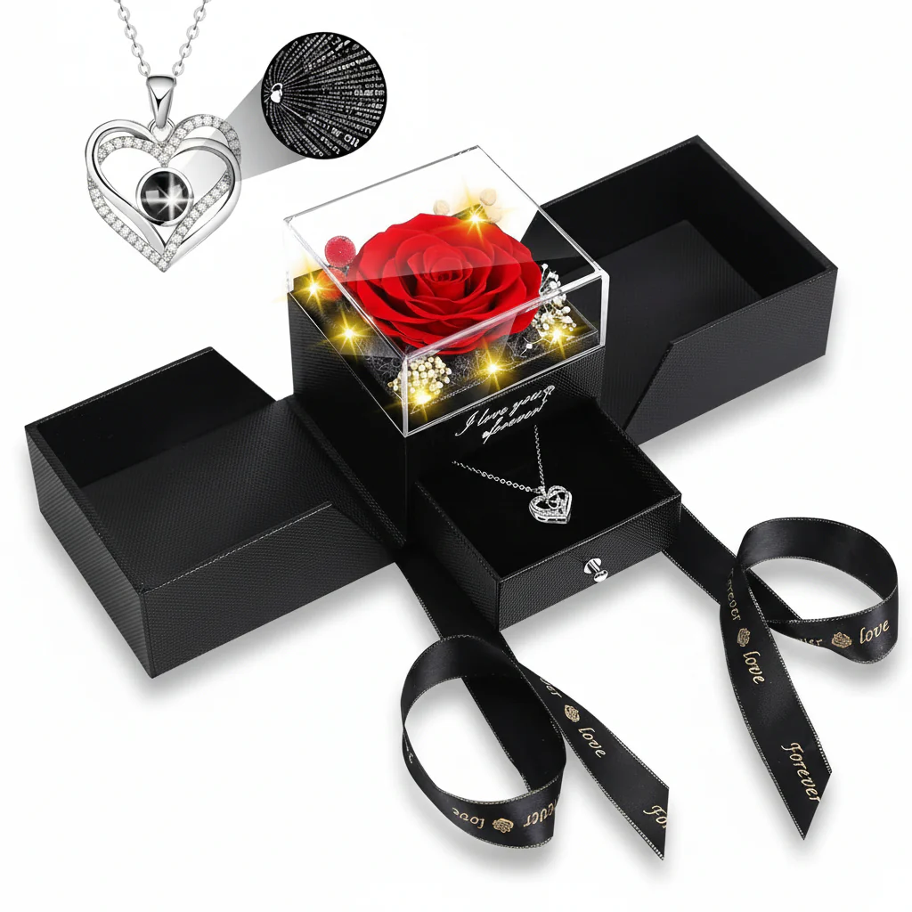Rose Gift Box Preserved Eternal Flower LED Light Love Necklace