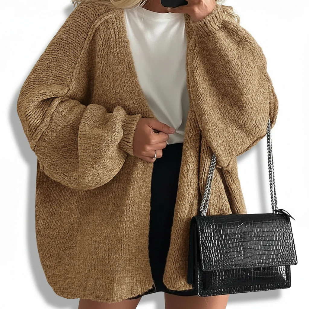 Women Cardigan Oversized Open Front Lantern Sleeve Sweater