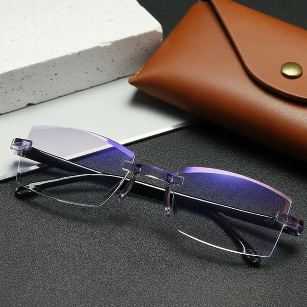 Eyeglasses Progressive Blue Light Blocking Rimless Reading Glasses