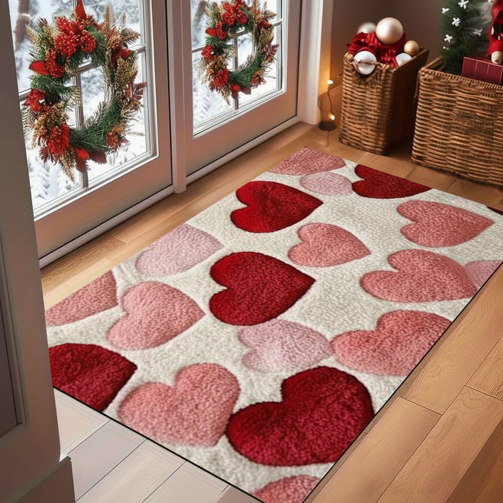 Doormat Heart Pattern Non Slip Polyester Entry Floor Mat
