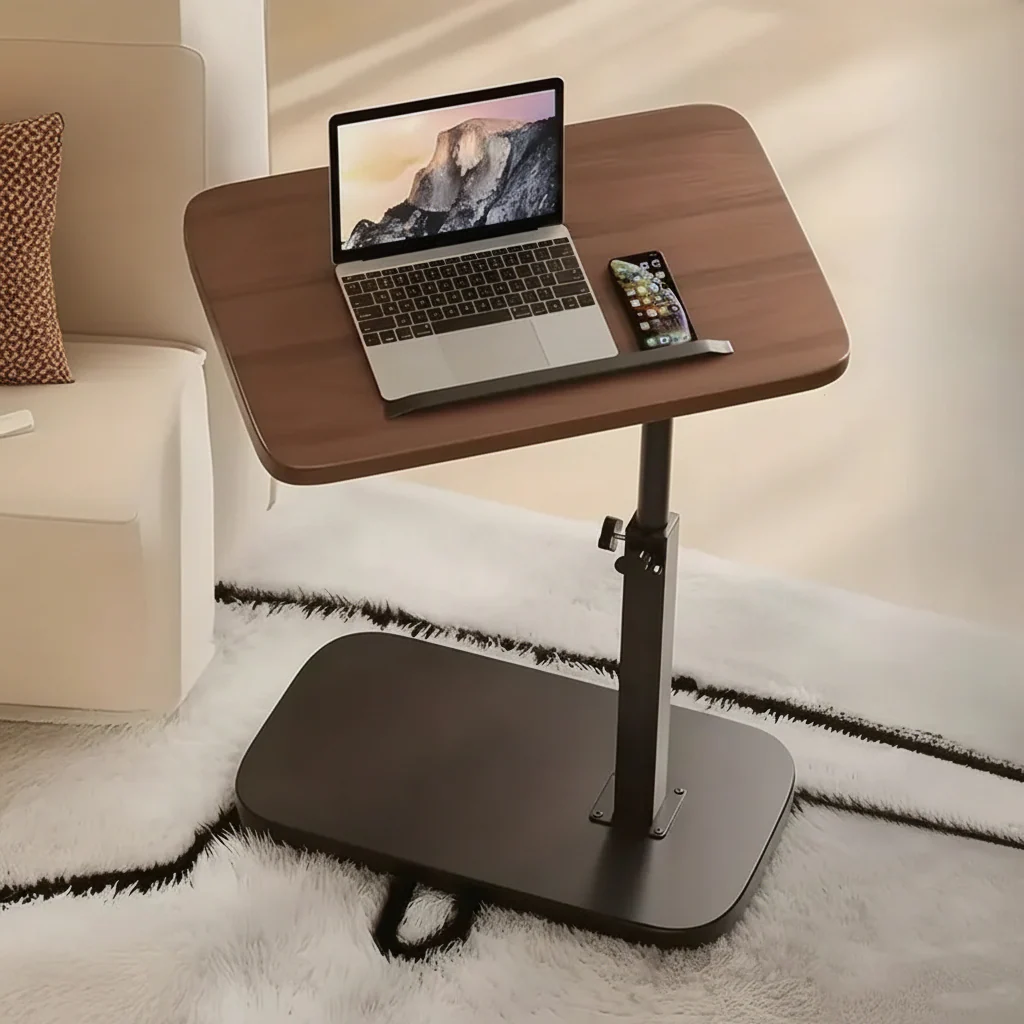 Side Table Adjustable C Shaped Walnut Laptop Sofa Table