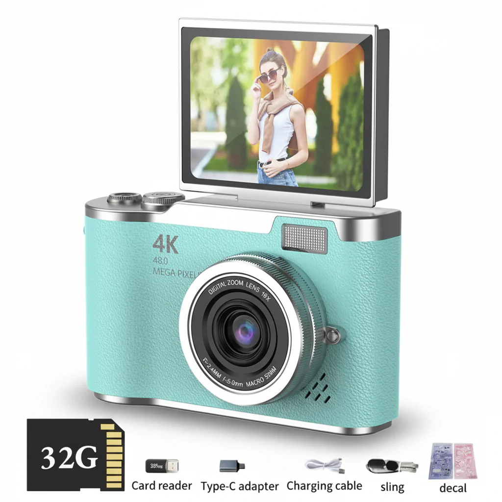 Digital Camera 4K Flip Screen 48MP 8X Zoom Compact Photo Video
