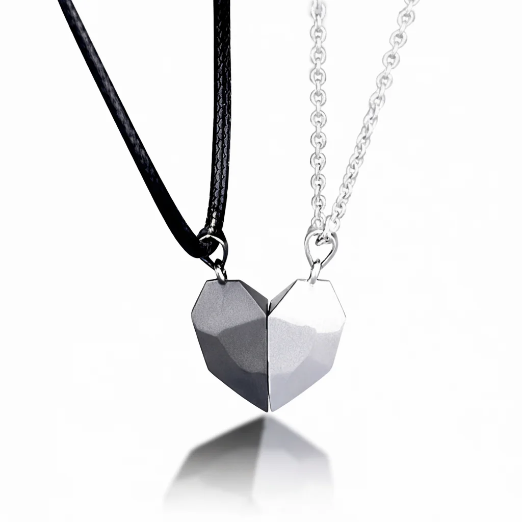 Necklace Couple Magnetic Heart Electrocardiogram Pendant Set