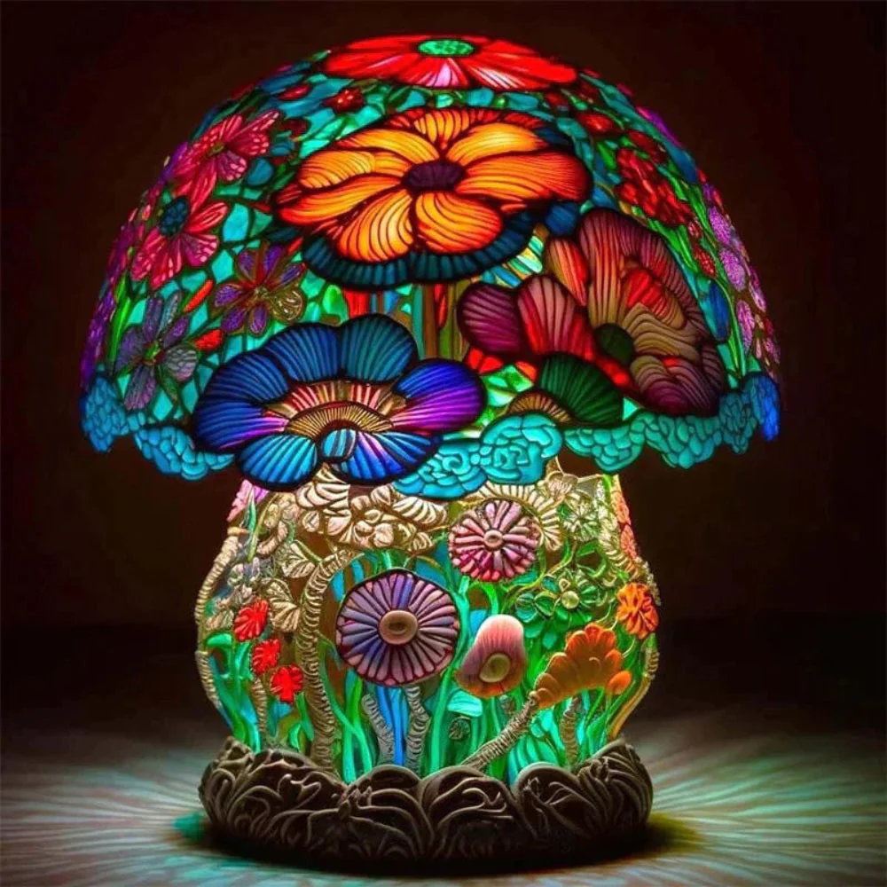 Table Lamp Glass Mushroom Style LED Ambient Resin Design Accent