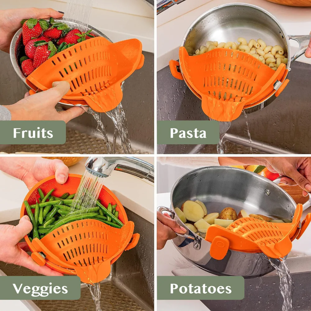 Kitchen Strainer Clip Style Pot Pasta Colander Silicone