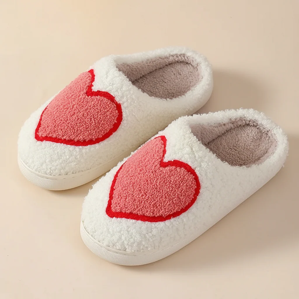 Slippers Womens Cozy Heart Print Memory Foam House Shoes