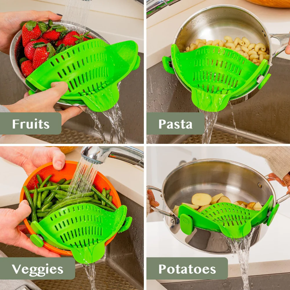Kitchen Strainer Clip Style Pot Pasta Colander Silicone