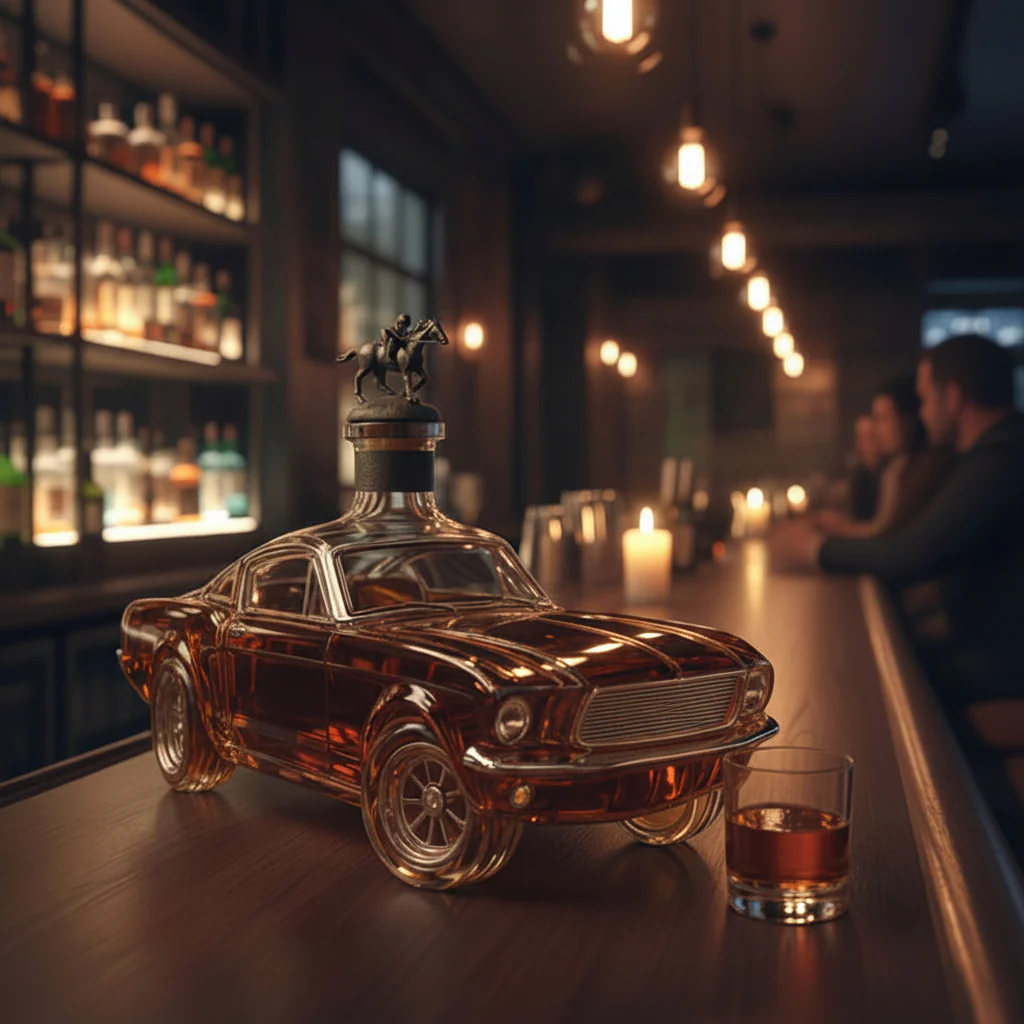 Whiskey Decanter Glass Car Shaped Bar Display Bottle