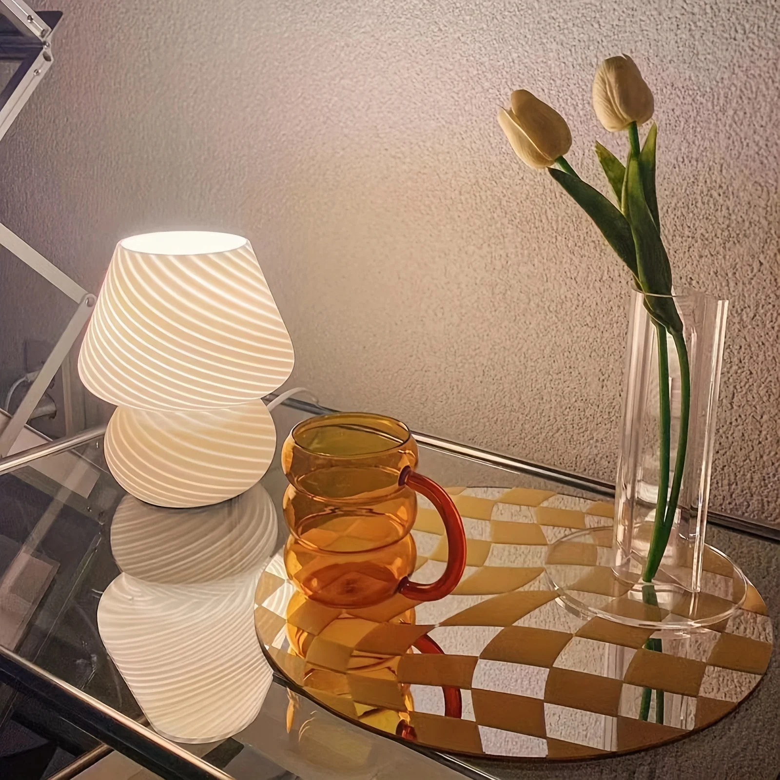 Murano-Style Glass Mushroom Lamp | USB Dimmable Table Light