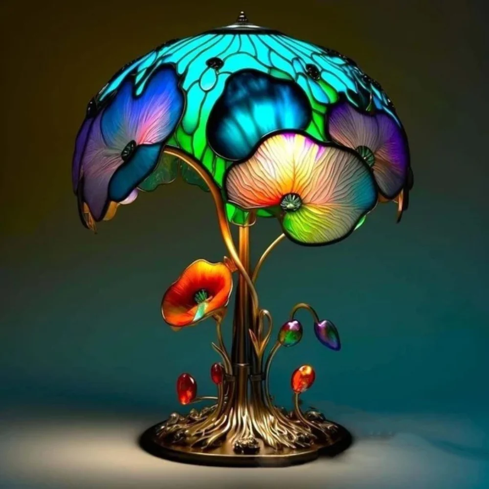 Table Lamp Glass Mushroom Style LED Ambient Resin Design Accent