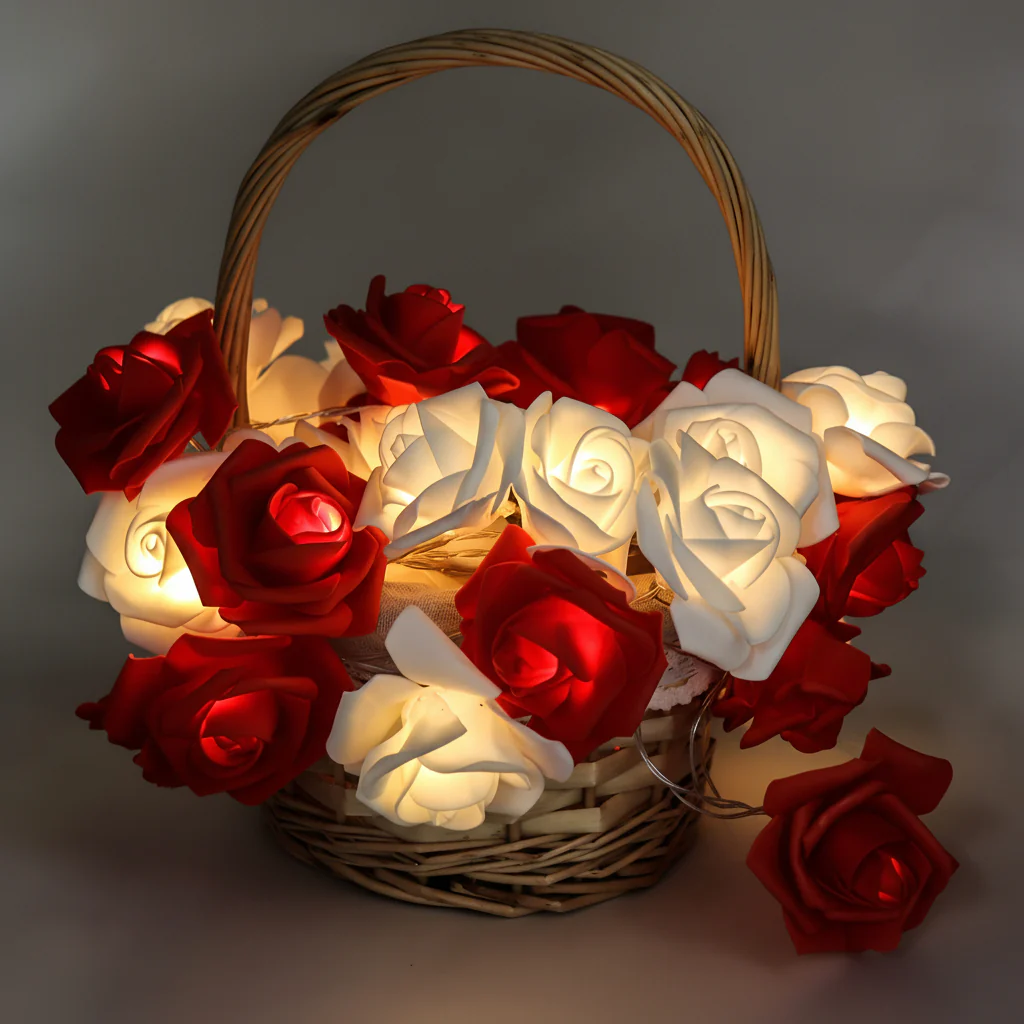 String Lights Rose Flower Battery Powered Romantic Decor