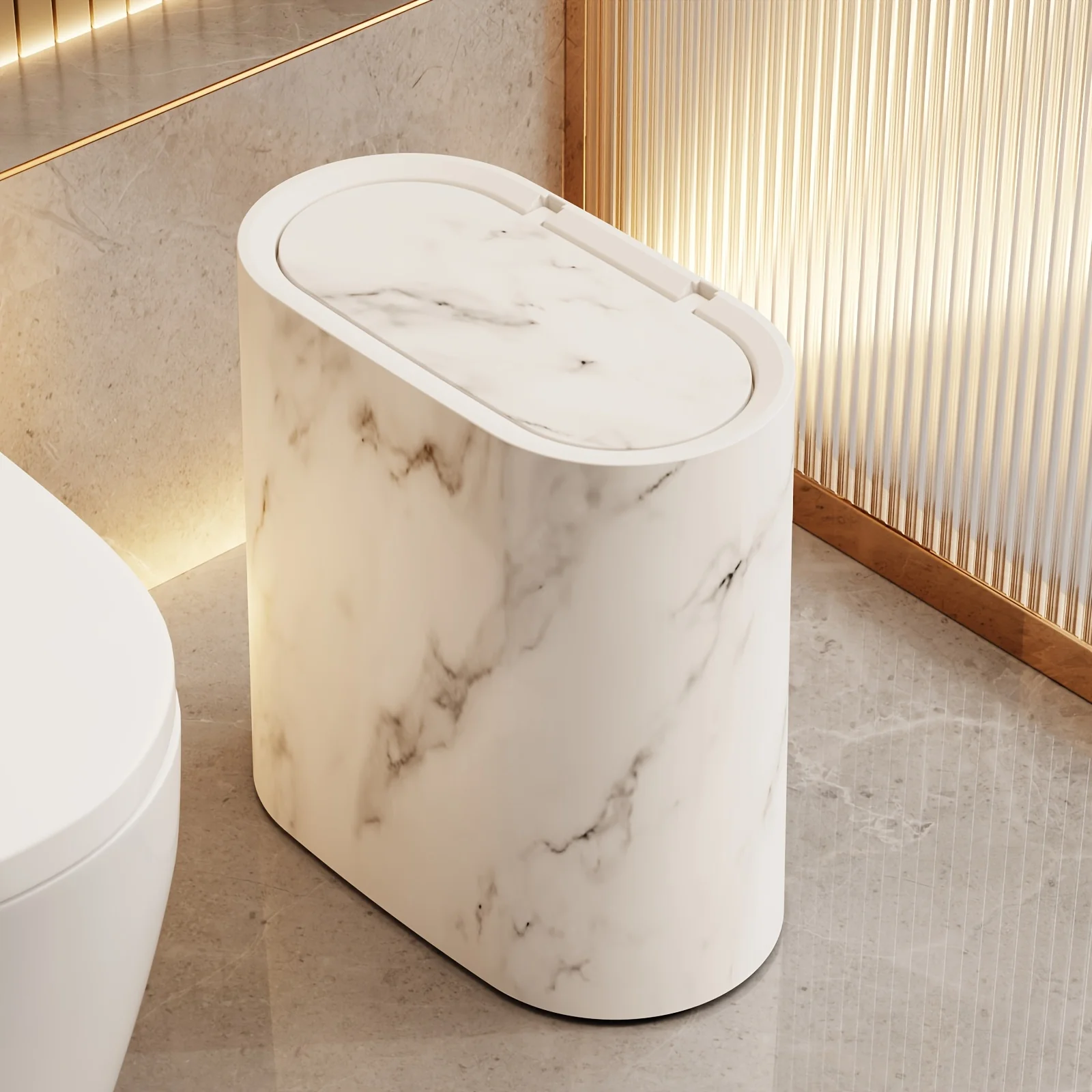 Marble Pattern Trash Can | Modern Bathroom & Kitchen Bin with Lid