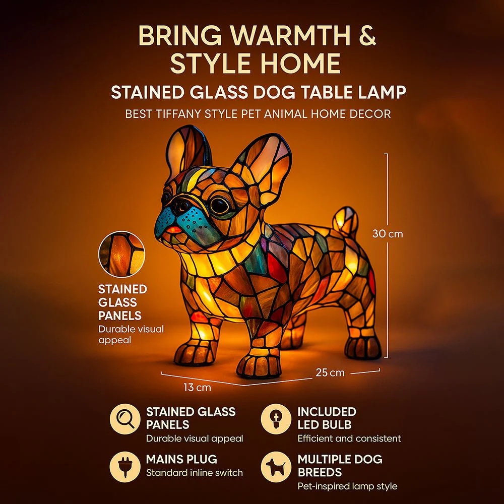 Table Lamp Stained Glass Dog Mosaic Style Animal Light