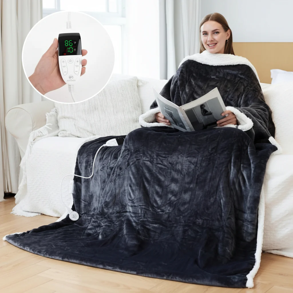 Electric Heated Blanket Wearable Sherpa Fleece Throw Adults