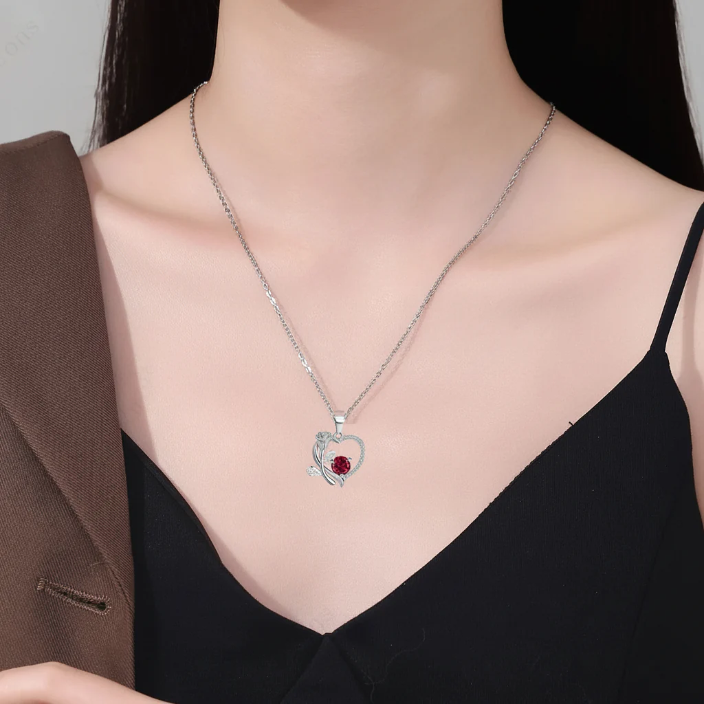 Necklace Heart Pendant Zircon Bear Rose Gift Box Women