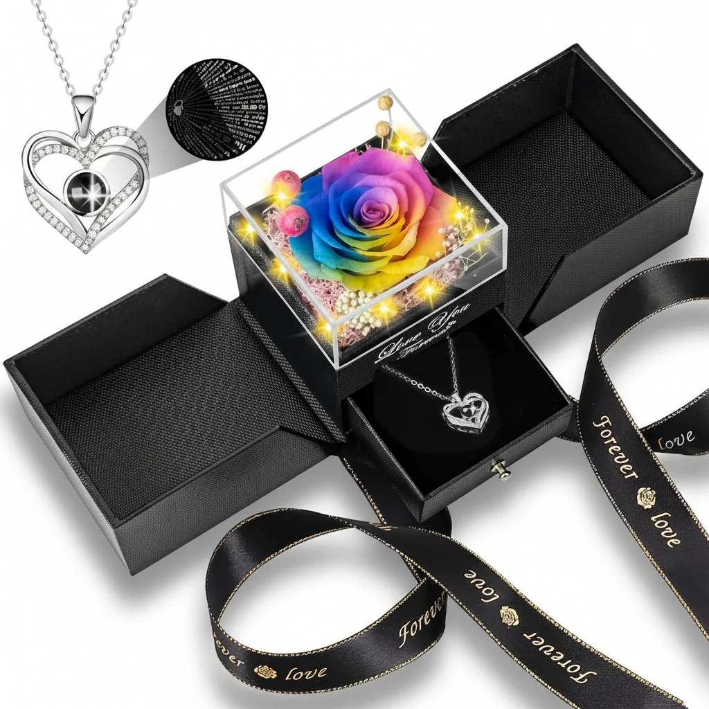 Rose Gift Box Preserved Eternal Flower LED Light Love Necklace