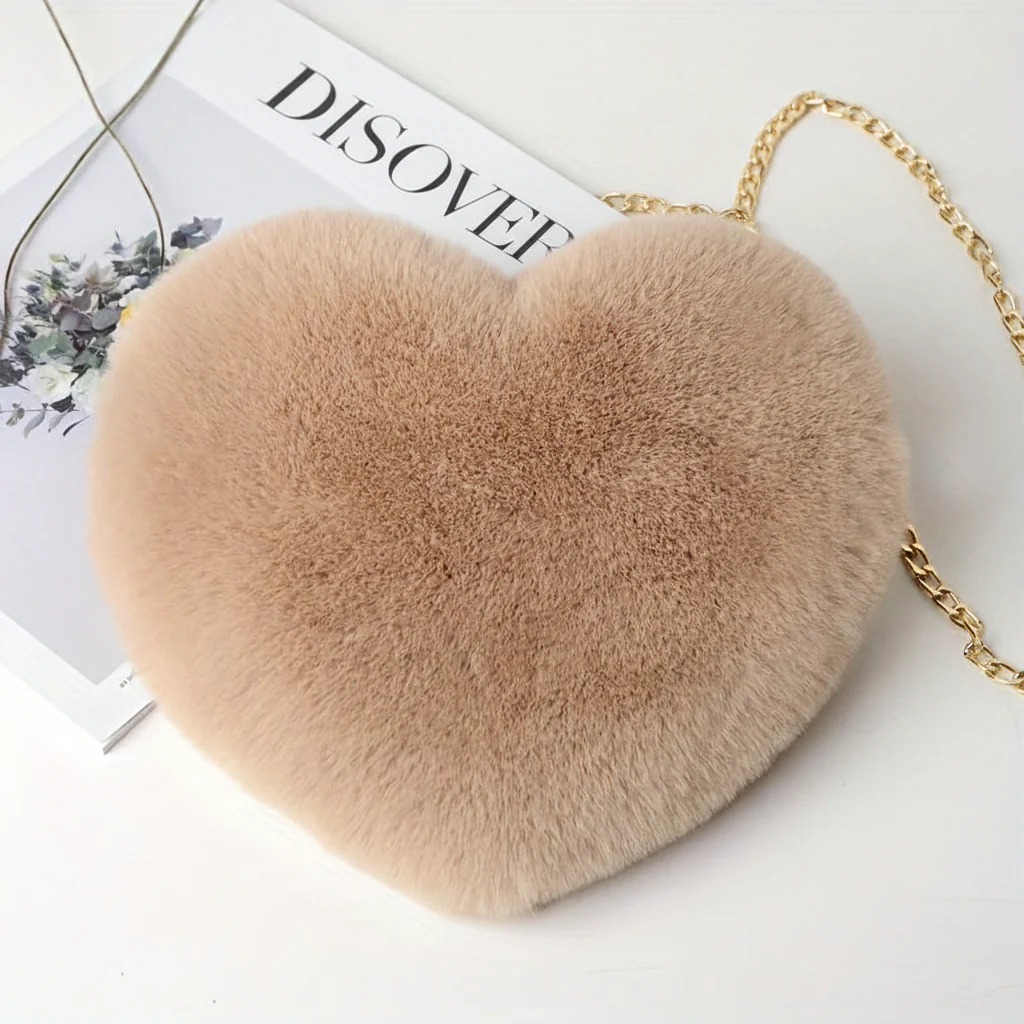 Shoulder Bag Faux Fur Heart Crossbody Chain Purse