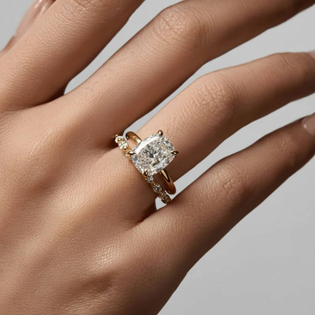 Stacking Ring Geometric Pavé Sterling Silver Adjustable Band