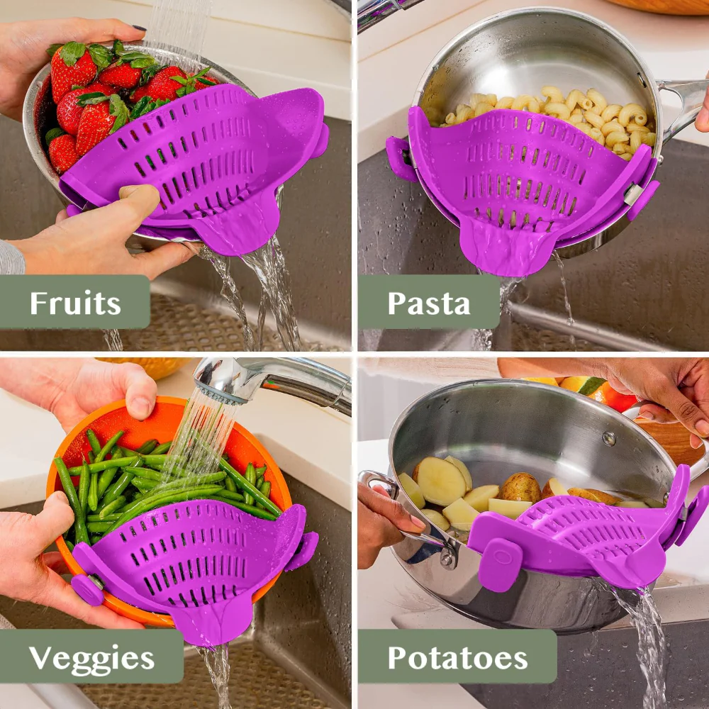 Kitchen Strainer Clip Style Pot Pasta Colander Silicone