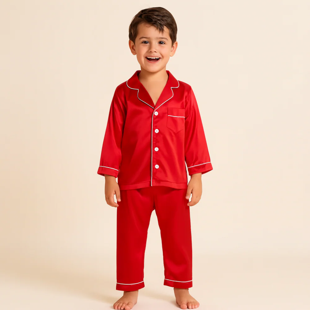 Kids Pajama Set Button Top Pants Sleepwear