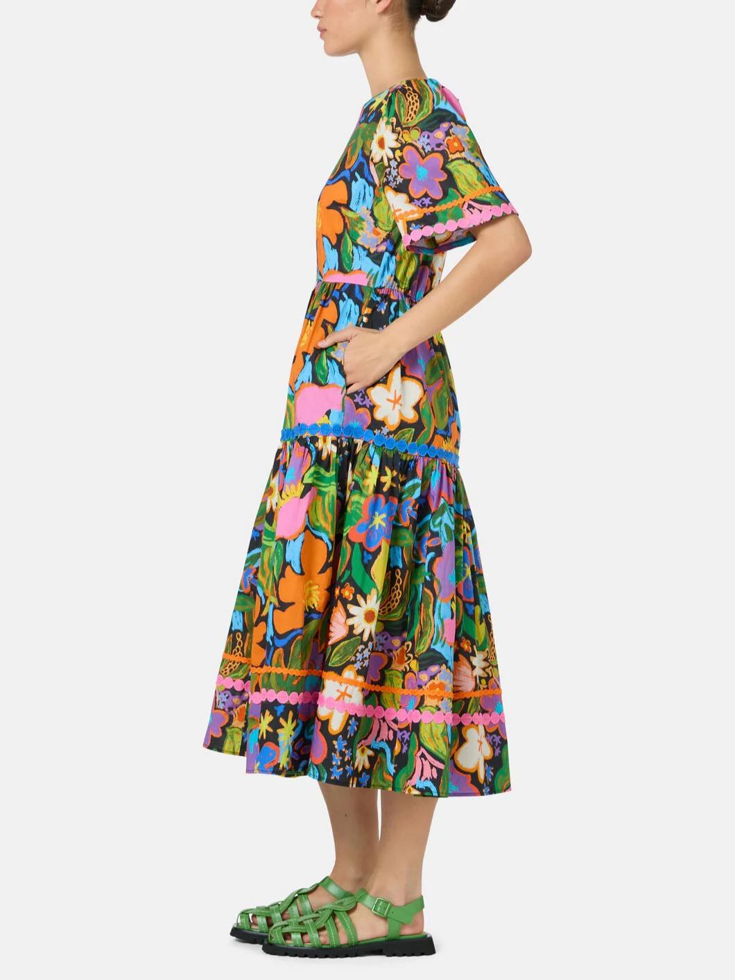 Midnight Floral Tiered Midi Dress